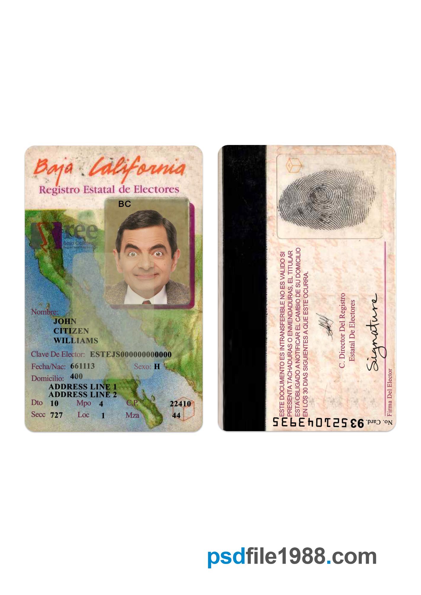 Mexico Baja California State Voter Registration Card